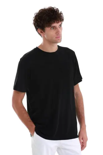 Siyah Regular Fit Düz Bisiklet Yaka Triko Tişört - Siyah - 4