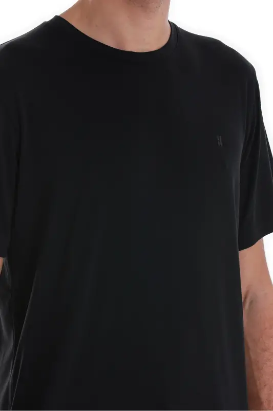 Siyah Regular Fit Düz Bisiklet Yaka Triko Tişört - Siyah - 5