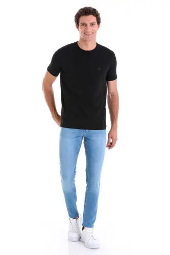 Siyah Regular Fit Düz Pamuklu Bisiklet Yaka Triko Tişört - Siyah - 4