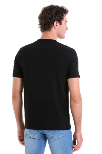 Siyah Regular Fit Düz Pamuklu Bisiklet Yaka Triko Tişört - Siyah - 6