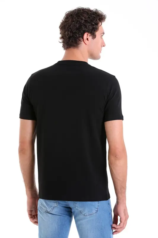 Siyah Regular Fit Düz Pamuklu Bisiklet Yaka Triko Tişört - Siyah - 6