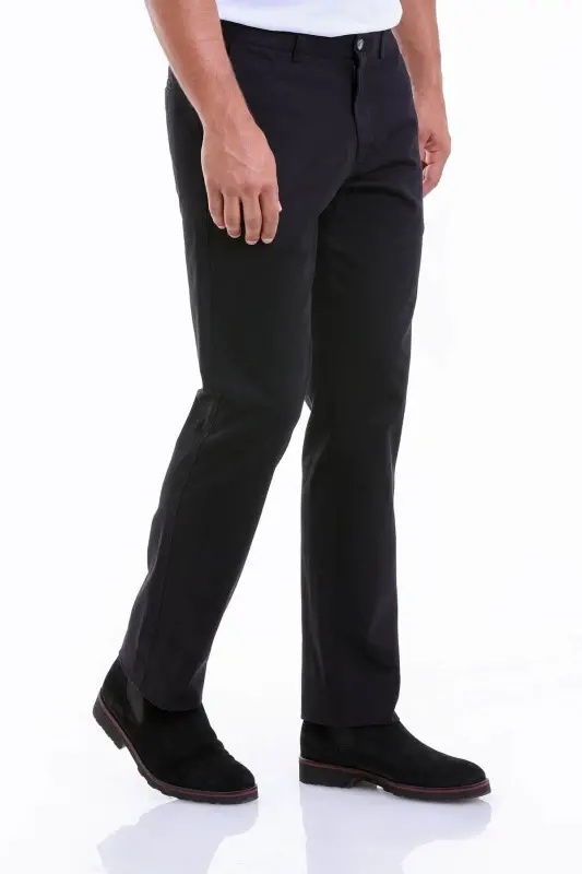 Siyah Regular Fit Düz Pamuklu Yandan Cep Kanvas Pantolon - Siyah - 3