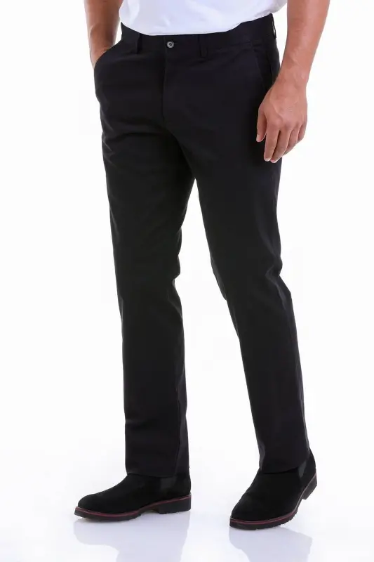 Siyah Regular Fit Düz Pamuklu Yandan Cep Kanvas Pantolon - Siyah - 4