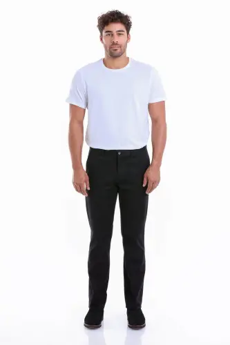 Siyah Regular Fit Düz Pamuklu Yandan Cep Kanvas Pantolon - Siyah - 5