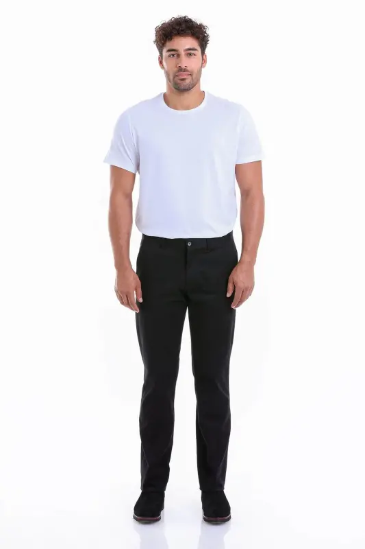 Siyah Regular Fit Düz Pamuklu Yandan Cep Kanvas Pantolon - Siyah - 5