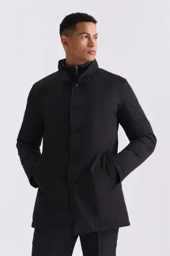 Siyah Regular Fit Gömlek Yaka Düğmeli Mont - 1