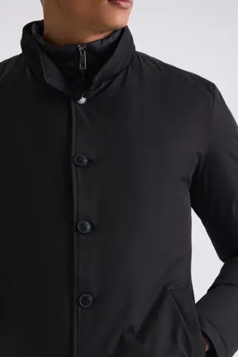 Siyah Regular Fit Gömlek Yaka Düğmeli Mont - 3