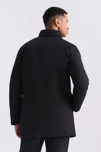 Siyah Regular Fit Gömlek Yaka Düğmeli Mont - 4