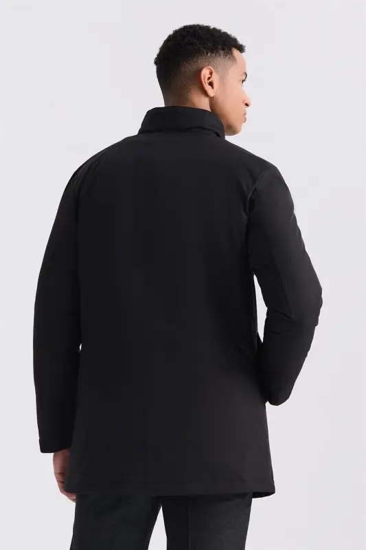 Siyah Regular Fit Gömlek Yaka Düğmeli Mont - 4