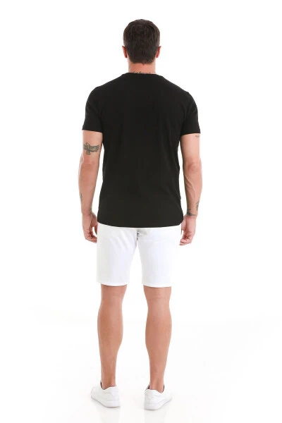 Siyah Regular Fit Jakarlı Bisiklet Yaka Tişört-Siyah - 6