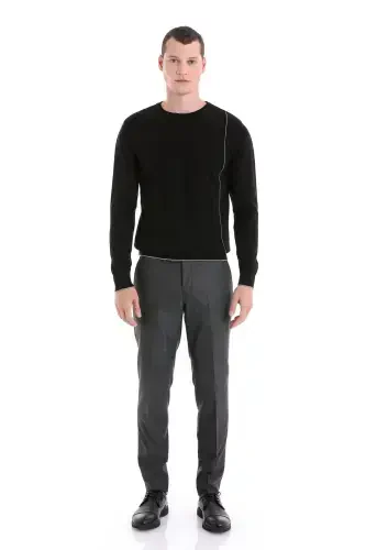 Siyah Regular Fit Jakarlı Bisiklet Yaka Yünlü Triko Kazak-Siyah - HATEMOĞLU (1)