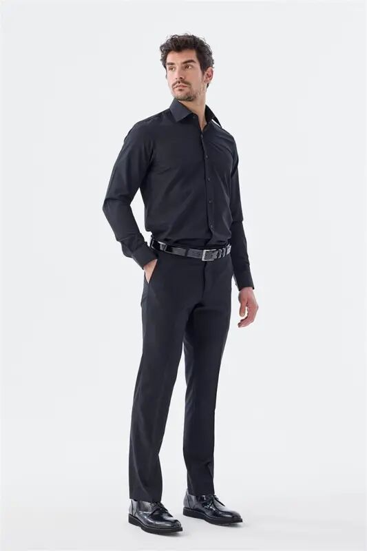 Siyah Regular Fit Yan Cep Kumaş Pantolon - Jakamen