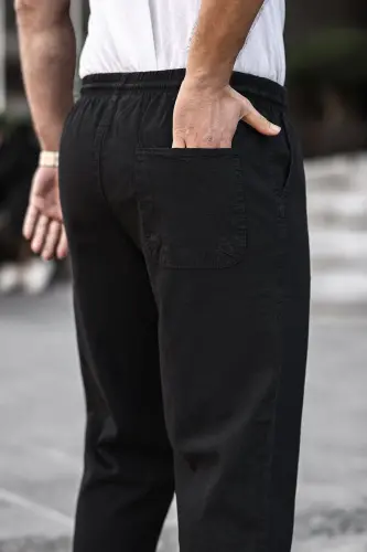 Siyah Renk Erkek Yazlık Keten Karışımı Relaxed Pantolon - SİYAH-SİYAH - 6