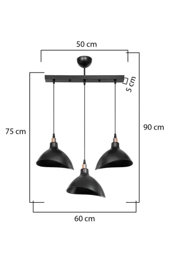 Siyah Sarkıt Avize Mutfak Salon Cafe Bar Yatak Odası Koridor Lamba 3lü Sıralı - Siyah-Sıralı - AG LIGHTDESIGN (1)