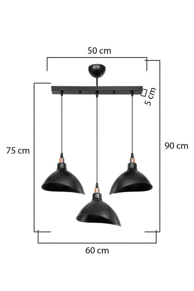 Siyah Sarkıt Avize Mutfak Salon Cafe Bar Yatak Odası Koridor Lamba 3lü Sıralı - Siyah-Sıralı - AG LIGHTDESIGN (1)