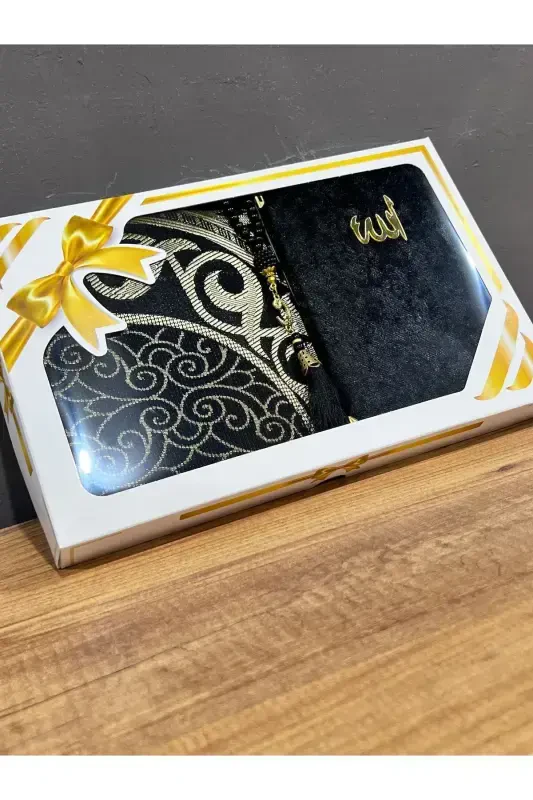 Hediyelik Bohçalık Tafta Saçaklı Siyah Seccade-SİYAH - 2