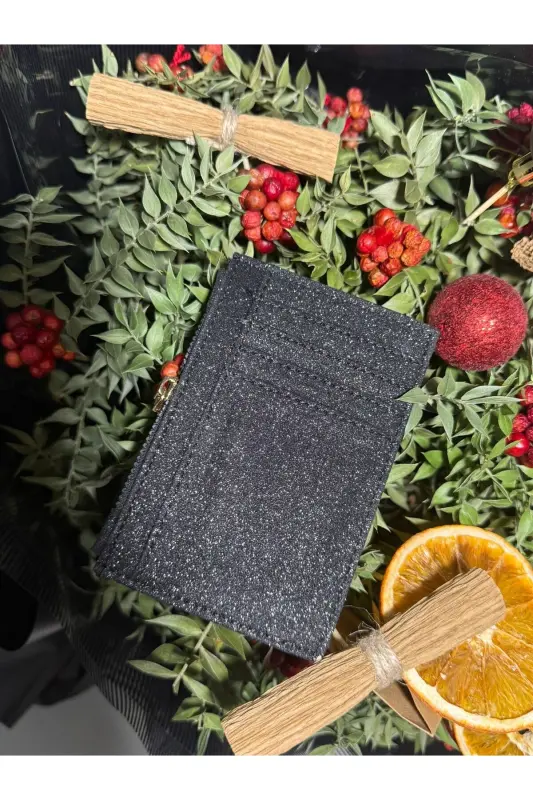 SİYAH SİMLİ GOLD FERMUAR DETAYLI KADIN KARTLIK-METALİK SİYAH - ILKNURBUTIK