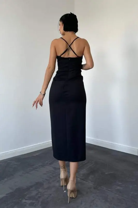 Siyah Sırt Dekolteli Elbise - 3