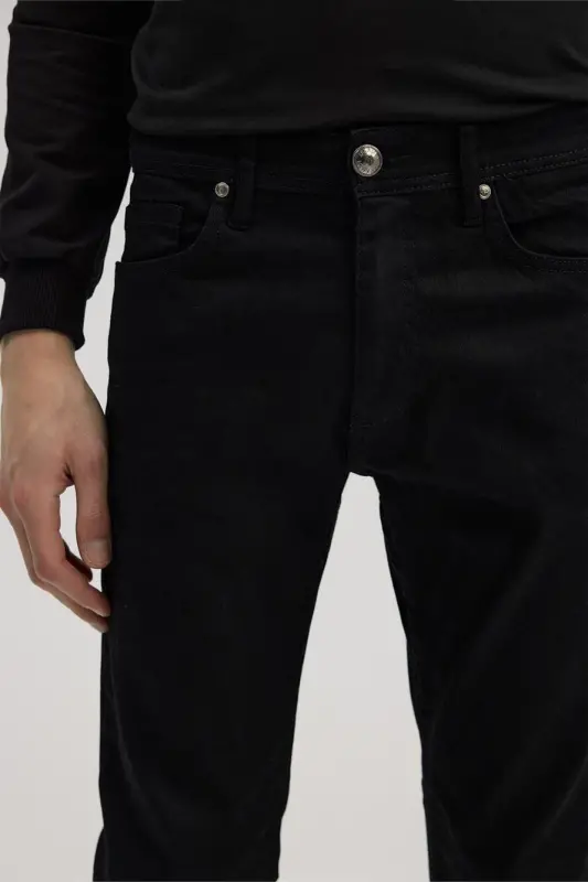Siyah Slim Fit 5 Cep Jean Kot Pantolon - 3