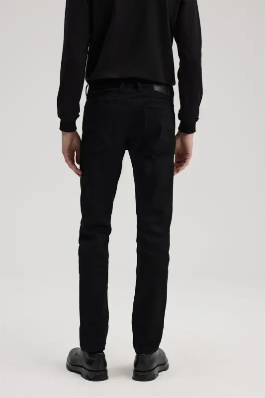 Siyah Slim Fit 5 Cep Jean Kot Pantolon - 4