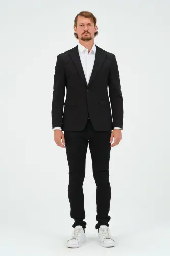 Siyah Slim Fit Astarlı Erkek Blazer Ceket, Şık Ceket - Siyah - 7