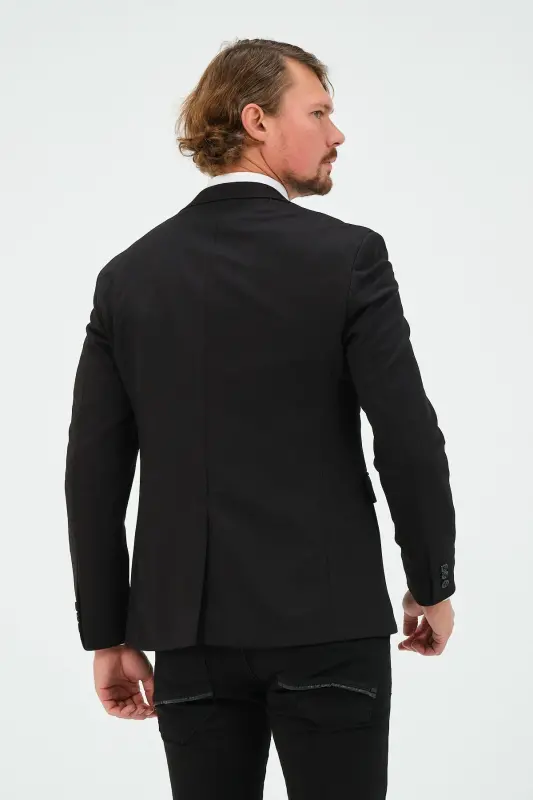 Siyah Slim Fit Astarlı Erkek Blazer Ceket, Şık Ceket - Siyah - 8