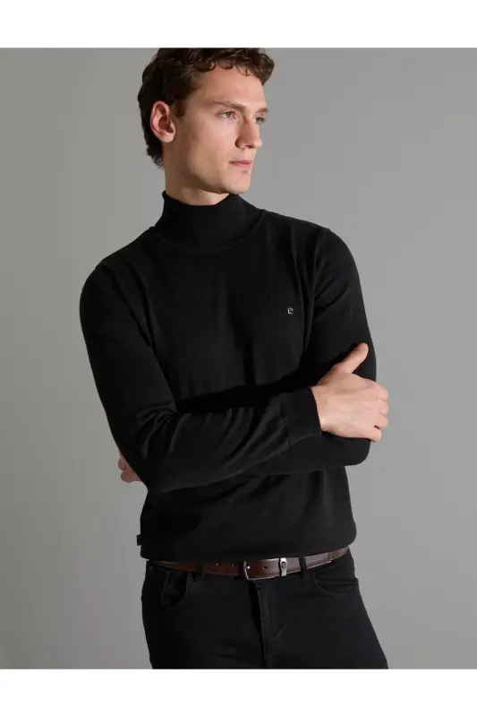 Siyah Slim Fit Balıkçı Yaka Basic Triko Kazak 50314202-VR046 - Siyah - 1