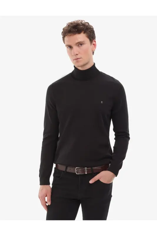 Siyah Slim Fit Balıkçı Yaka Basic Triko Kazak 50314202-VR046 - Siyah - 2