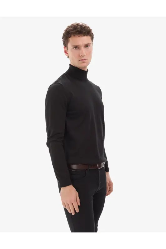 Siyah Slim Fit Balıkçı Yaka Basic Triko Kazak 50314202-VR046 - Siyah - 4