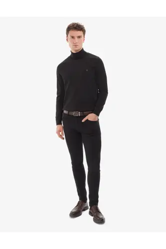 Siyah Slim Fit Balıkçı Yaka Basic Triko Kazak 50314202-VR046 - Siyah - 5