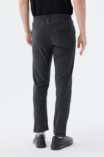 Siyah Slim Fit Beli Lastikli Jogger Pantolon - 4