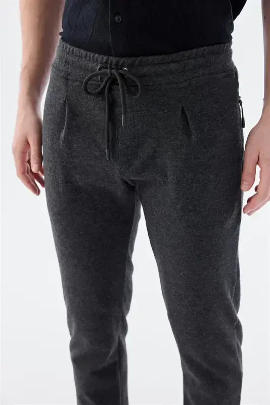 Siyah Slim Fit Beli Lastikli Jogger Pantolon - 3