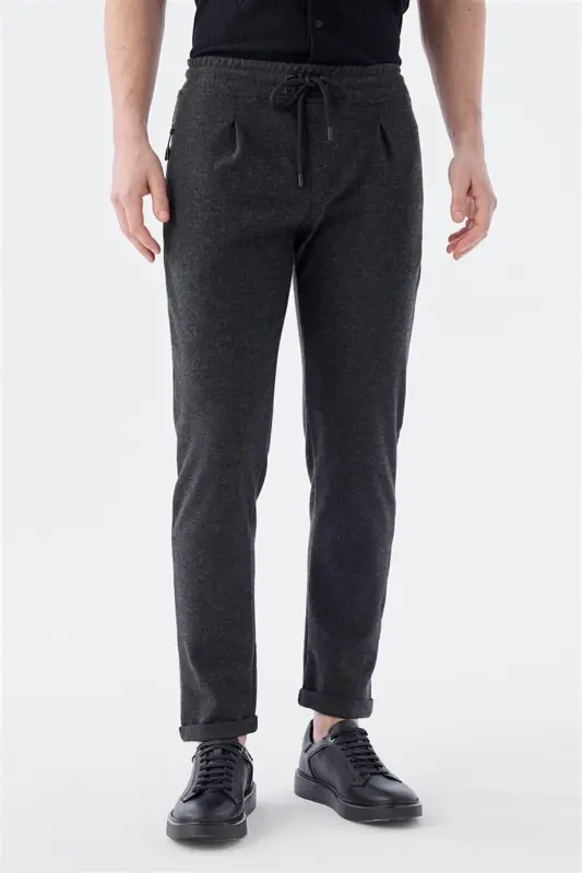 Siyah Slim Fit Beli Lastikli Jogger Pantolon - 2