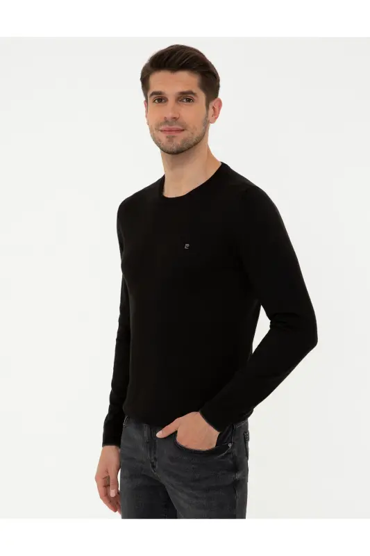 Siyah Slim Fit Bisiklet Yaka Basic Triko Kazak 50248582-VR046 - SİYAH - 3
