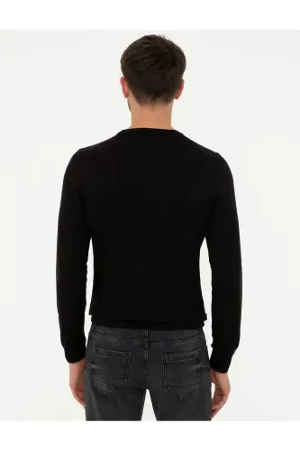 Siyah Slim Fit Bisiklet Yaka Basic Triko Kazak 50248582-VR046 - SİYAH - 4
