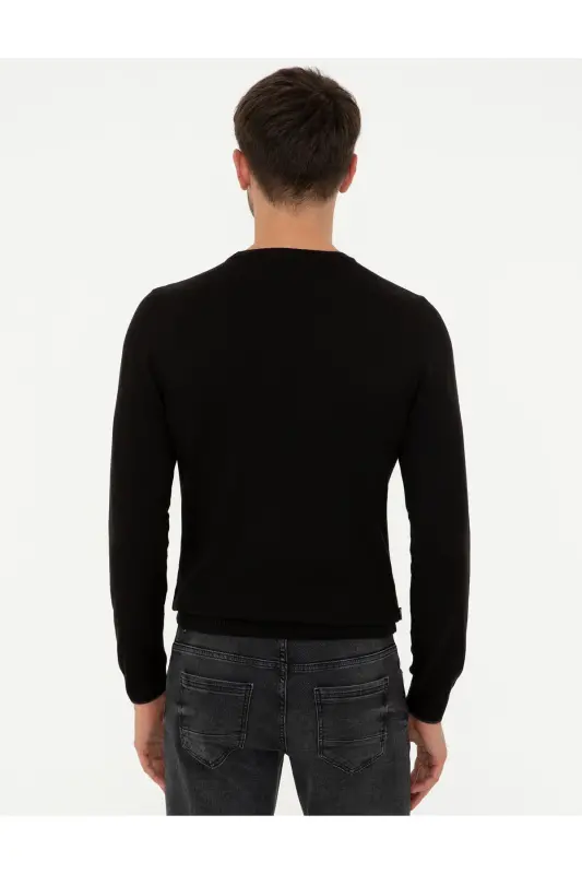 Siyah Slim Fit Bisiklet Yaka Basic Triko Kazak 50248582-VR046 - SİYAH - 4