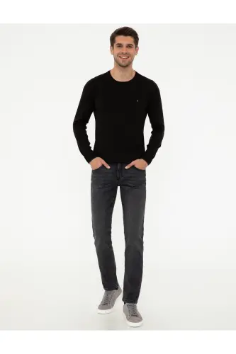 Siyah Slim Fit Bisiklet Yaka Basic Triko Kazak 50248582-VR046 - SİYAH - 5
