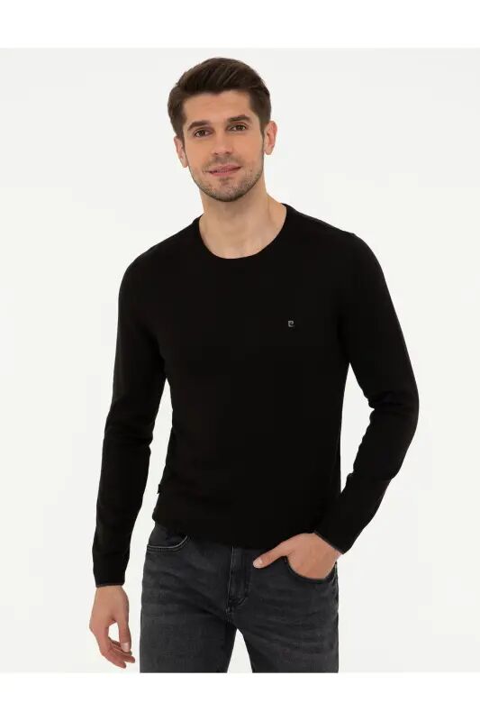 Siyah Slim Fit Bisiklet Yaka Basic Triko Kazak 50248582-VR046 - SİYAH - Pierre Cardin