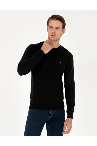 Siyah Slim Fit Bisiklet Yaka Basic Triko Kazak 50296621-VR046 - SİYAH - 1