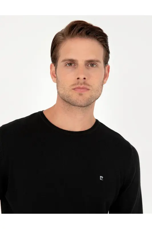 Siyah Slim Fit Bisiklet Yaka Basic Triko Kazak 50296621-VR046 - SİYAH - 2