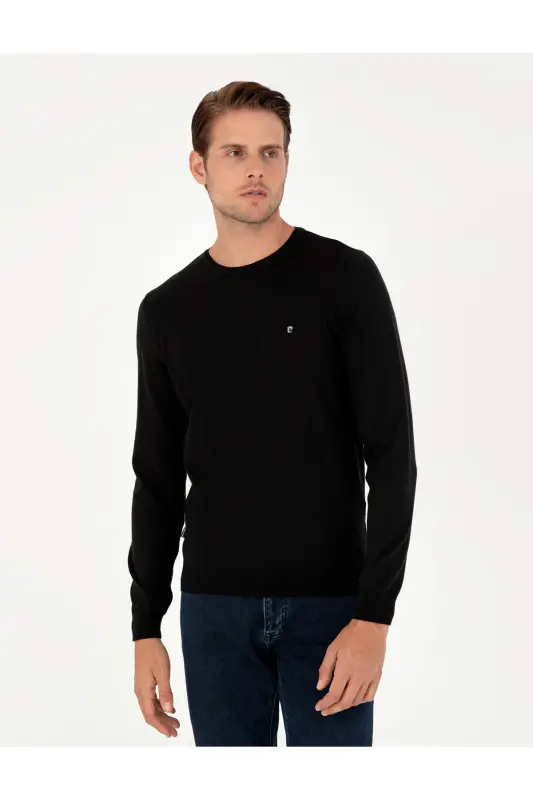 Siyah Slim Fit Bisiklet Yaka Basic Triko Kazak 50296621-VR046 - SİYAH - 3
