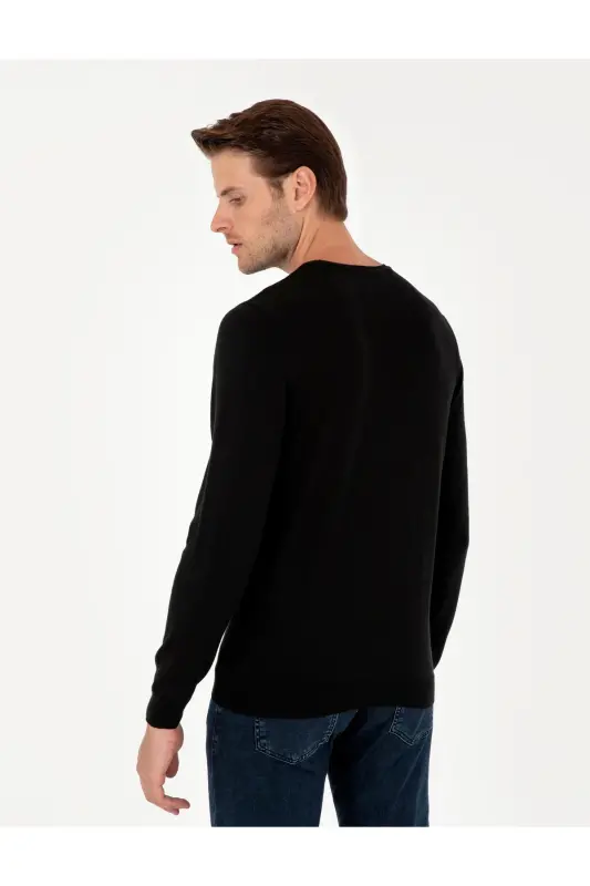 Siyah Slim Fit Bisiklet Yaka Basic Triko Kazak 50296621-VR046 - SİYAH - 5