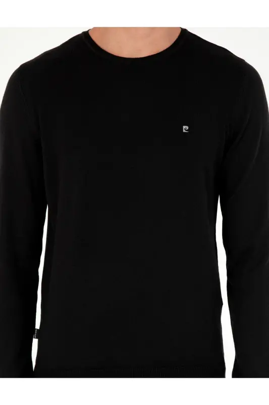 Siyah Slim Fit Bisiklet Yaka Basic Triko Kazak 50296621-VR046 - SİYAH - 6
