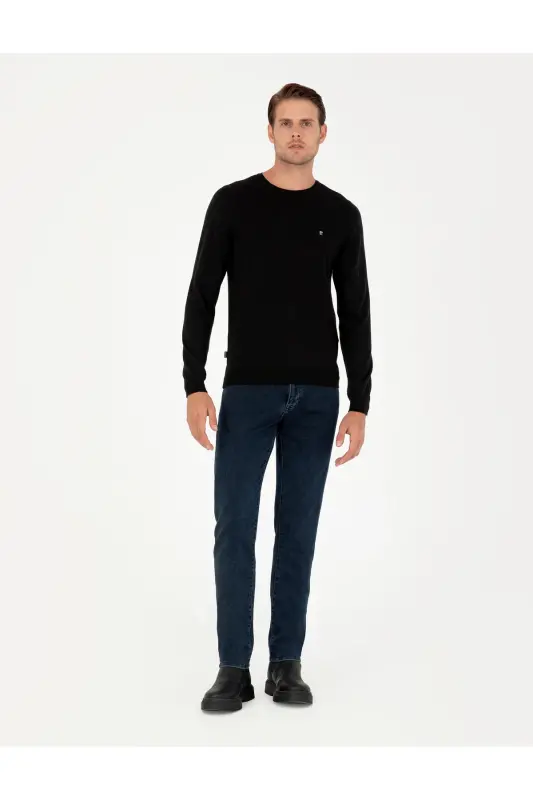 Siyah Slim Fit Bisiklet Yaka Basic Triko Kazak 50296621-VR046-SİYAH - 4