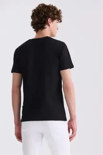 Siyah Slim Fit Bisiklet Yaka T-Shirt - 4