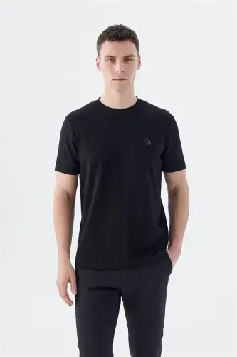 Siyah Slim Fit Bisiklet Yaka T-Shirt - 1