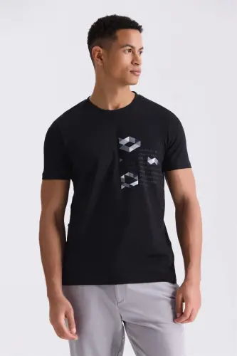 Siyah Slim Fit Bisiklet Yaka T-Shirt 