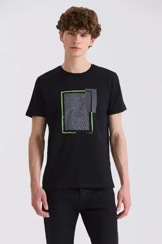 Siyah Slim Fit Bisiklet Yaka T-Shirt - JAKAMEN