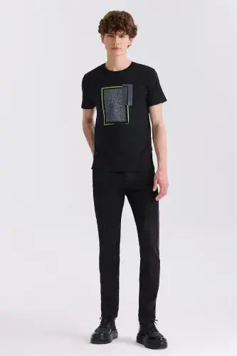 Siyah Slim Fit Bisiklet Yaka T-Shirt - JAKAMEN (1)