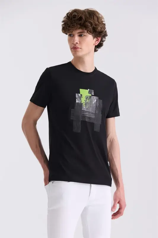 Siyah Slim Fit Bisiklet Yaka T-Shirt - JAKAMEN
